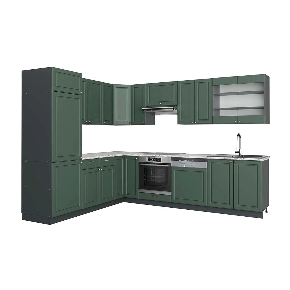 Cucina angolare completa Fame-Line Verde-oro rustico/Antracite 287 x 60 cm, PL Marmo Vicco