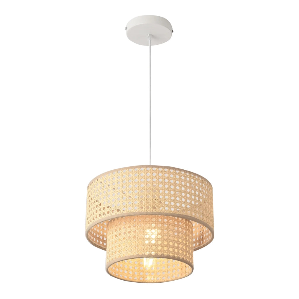Lampada da terra a sospensione E27 diametro 30 cm effetto rattan bianco 03_0010728