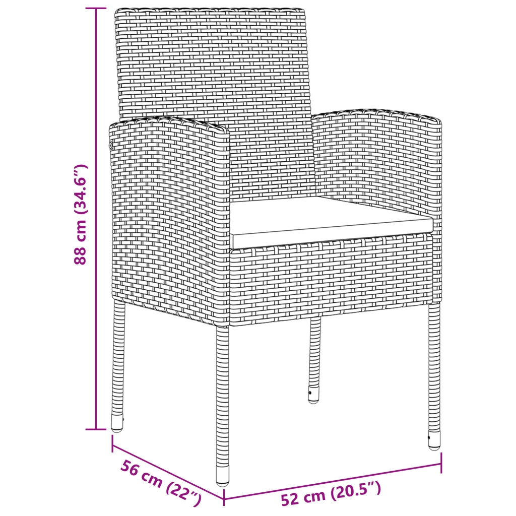 Set da Pranzo da Giardino da 9 Pezzi con Cuscini Rattan Polare Nero