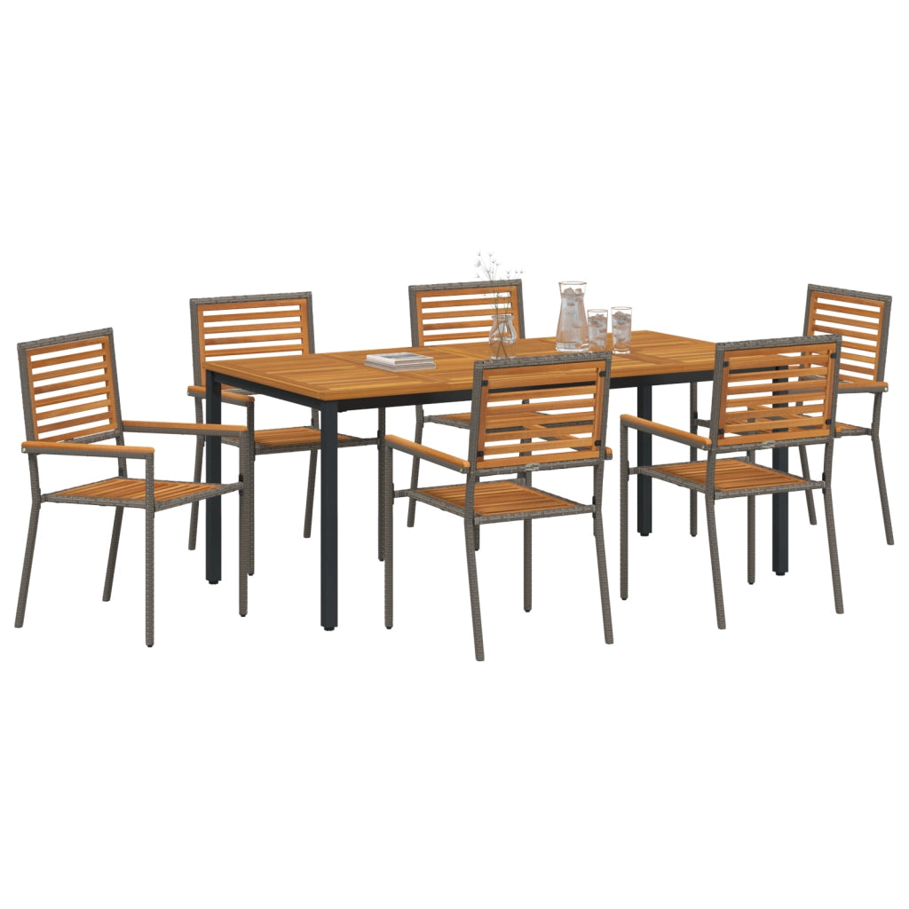 Set da Pranzo Giardino 7 Pezzi Grigio in Rattan Sintetico e Acacia