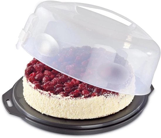 Scatola di trasporto per torta rotonda con coperchio - 31,5 cm di diametro - antracite - trasparente