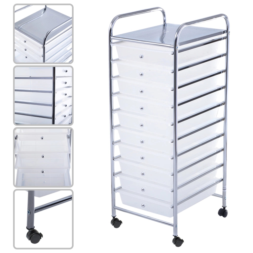 Carrello cassettiera multiuso con 10 cassetti da cucina Contenitore con ruote a 10 ripiani per bagno trasparente