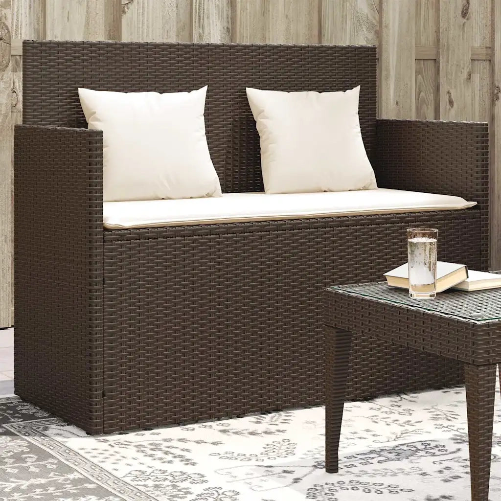 Panca da Giardino con Cuscini-Sgabello-Panca da esterno Marrone in Polyrattan 838107