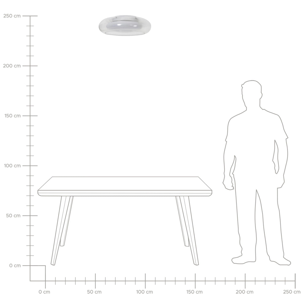 Lampada da soffitto con luci LED integrate, paralume in vetro a forma di anello, base in metallo con dimmer trasparente