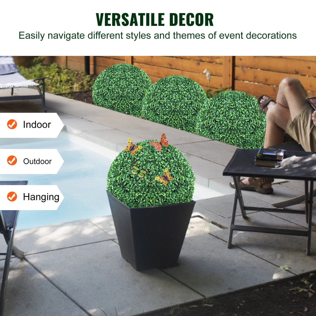 Set 2 Palle di Bosso Artificiale 406 mm in PE MLQ-16 Piante Finte Resistenti per Giardino Balcone e Interni