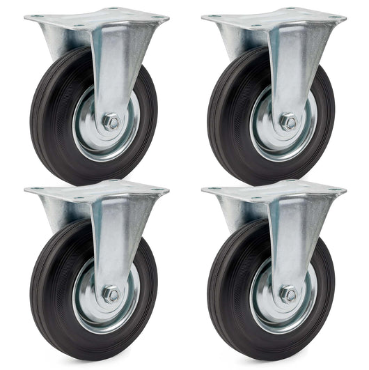 Set 4 ruote fisse in gomma piena 160mm nucleo in metallo e piastra di fissaggio 130kg/ruota