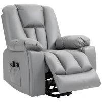 Poltrona Alzapersona Reclinabile con 8 Punti Massaggianti e Telecomando, in Microfibra, 94x96x106 cm, Grigio