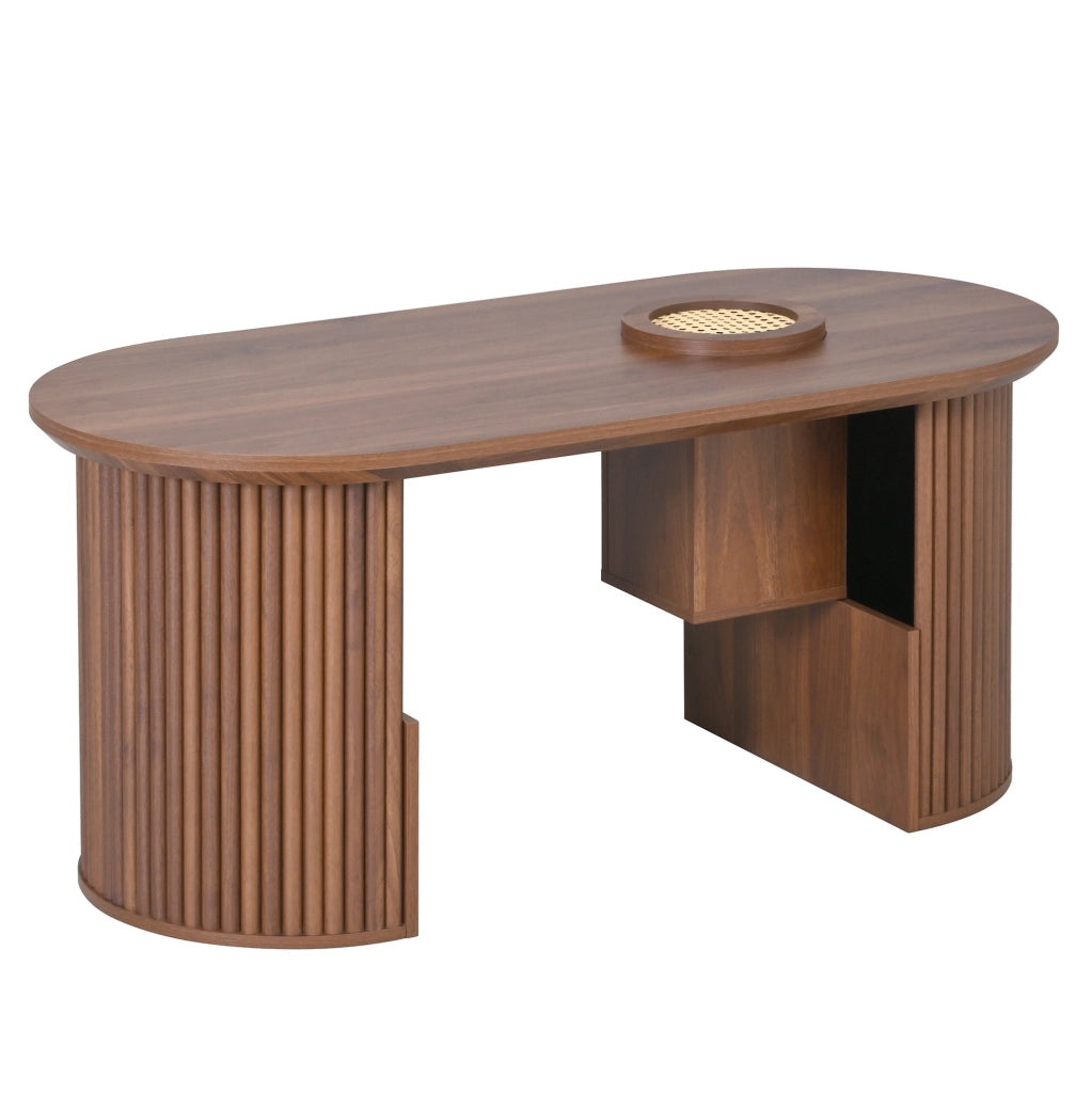 Tavolino da caffè ovale in MDF 105x50x46;5 cm; effetto noce