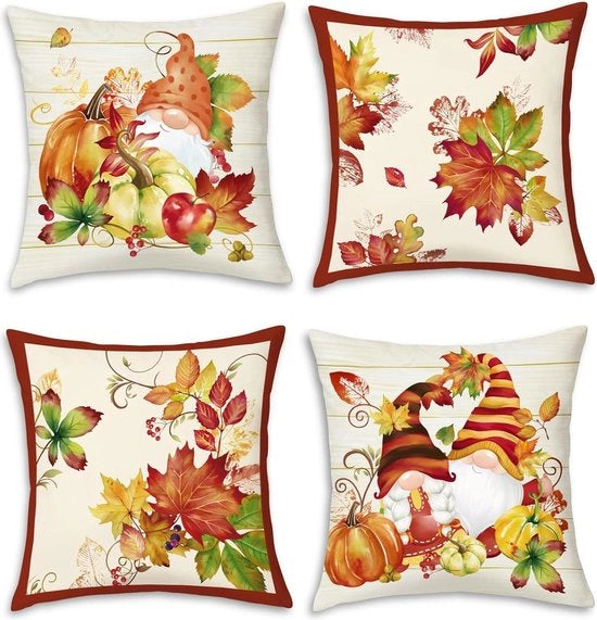 Decorazioni per divani estivi - Foglie di zucca e foglie di zucca gnomon - 45 x 45 cm - cuscini decorativi per divani - cuscini morbidi in velluto - divano per giardino patio - set da 4 pezzi