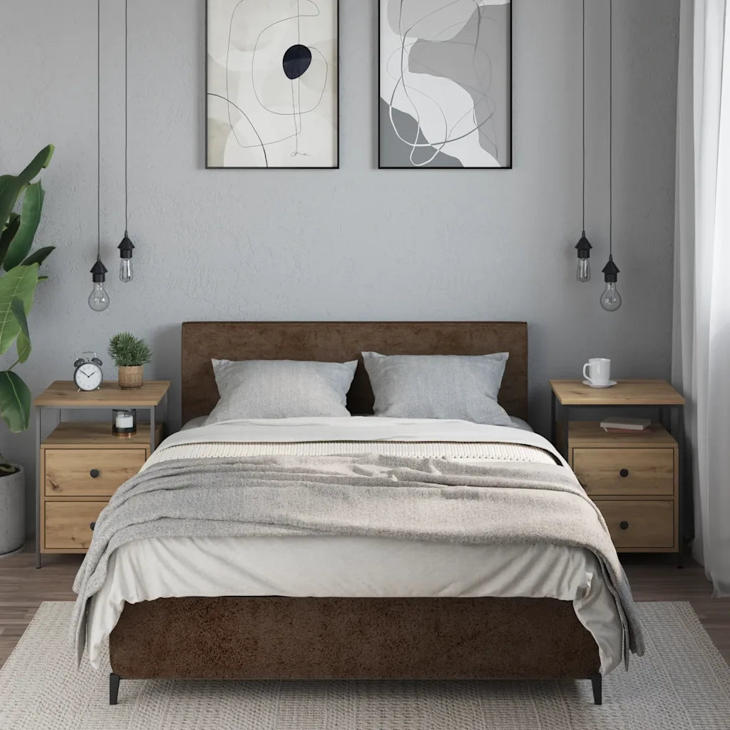 Comodini 2pz Rovere Artigianale 44x45x60cm in Legno Multistrato 857257