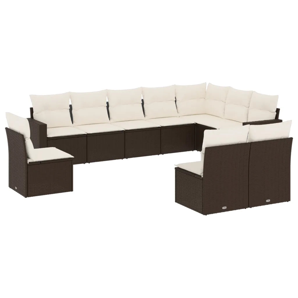 Set Divani da Giardino 10pz con Cuscini in Polyrattan Marronecod mxl 87282