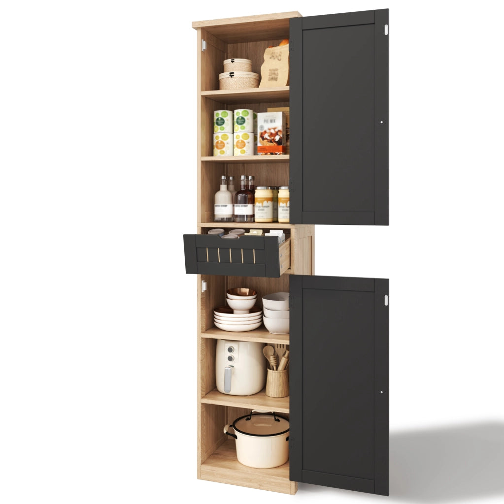 Armadio multiuso 40x30x170 cm con ripiani regolabili in MDF naturale e nero