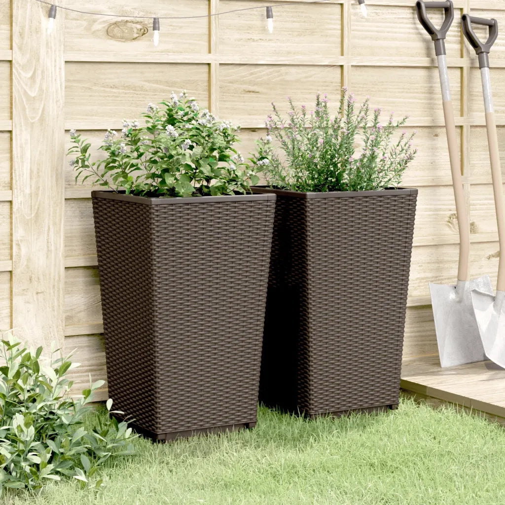 Fioriere da Giardino 2 pz Marrone 32,5x32,5x57 cm in PP 367850