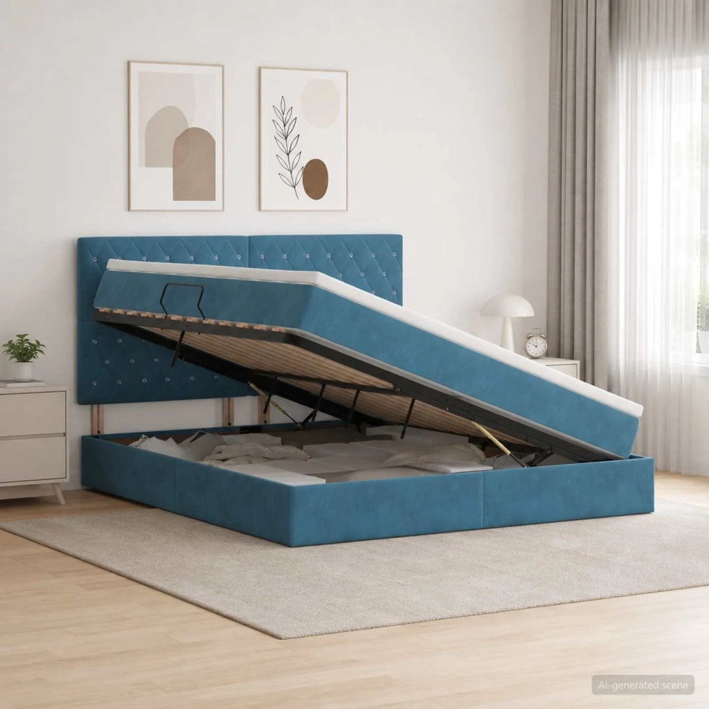 Letto con contenitore LED e materasso Blu Scuro 160 x 200 cm 3460084