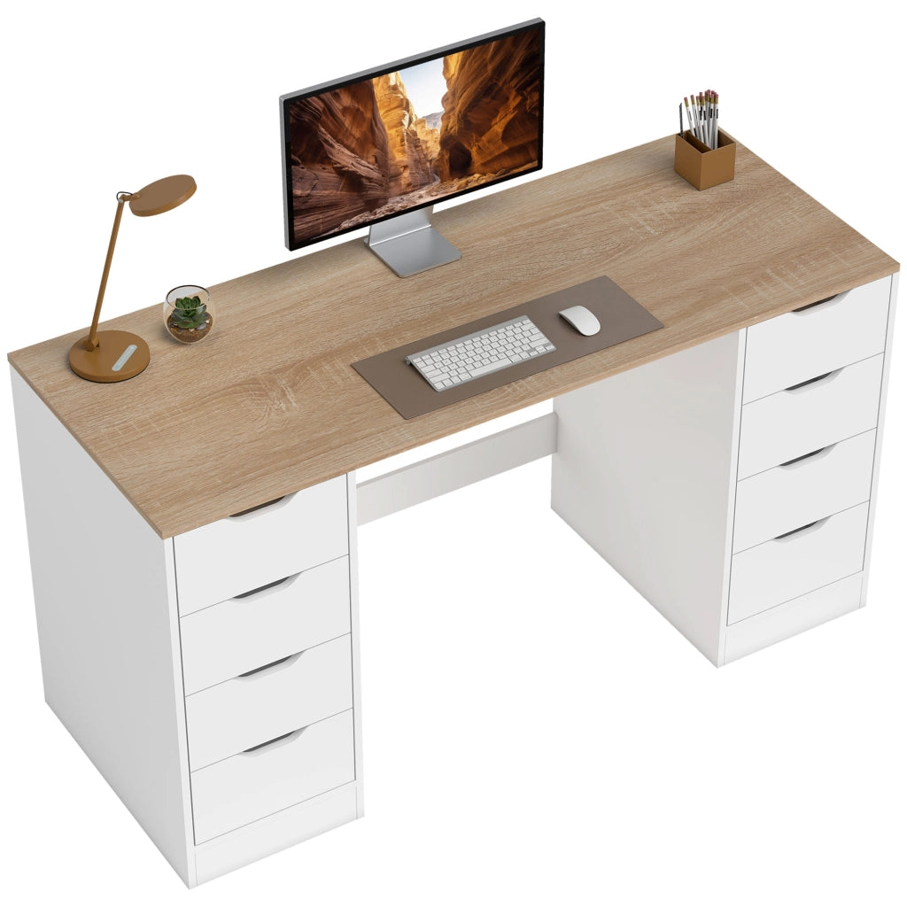 Scrivania 140 cm con 8 cassetti ¨C Xylo ¨C legno e metallo bianco per ufficio e camera