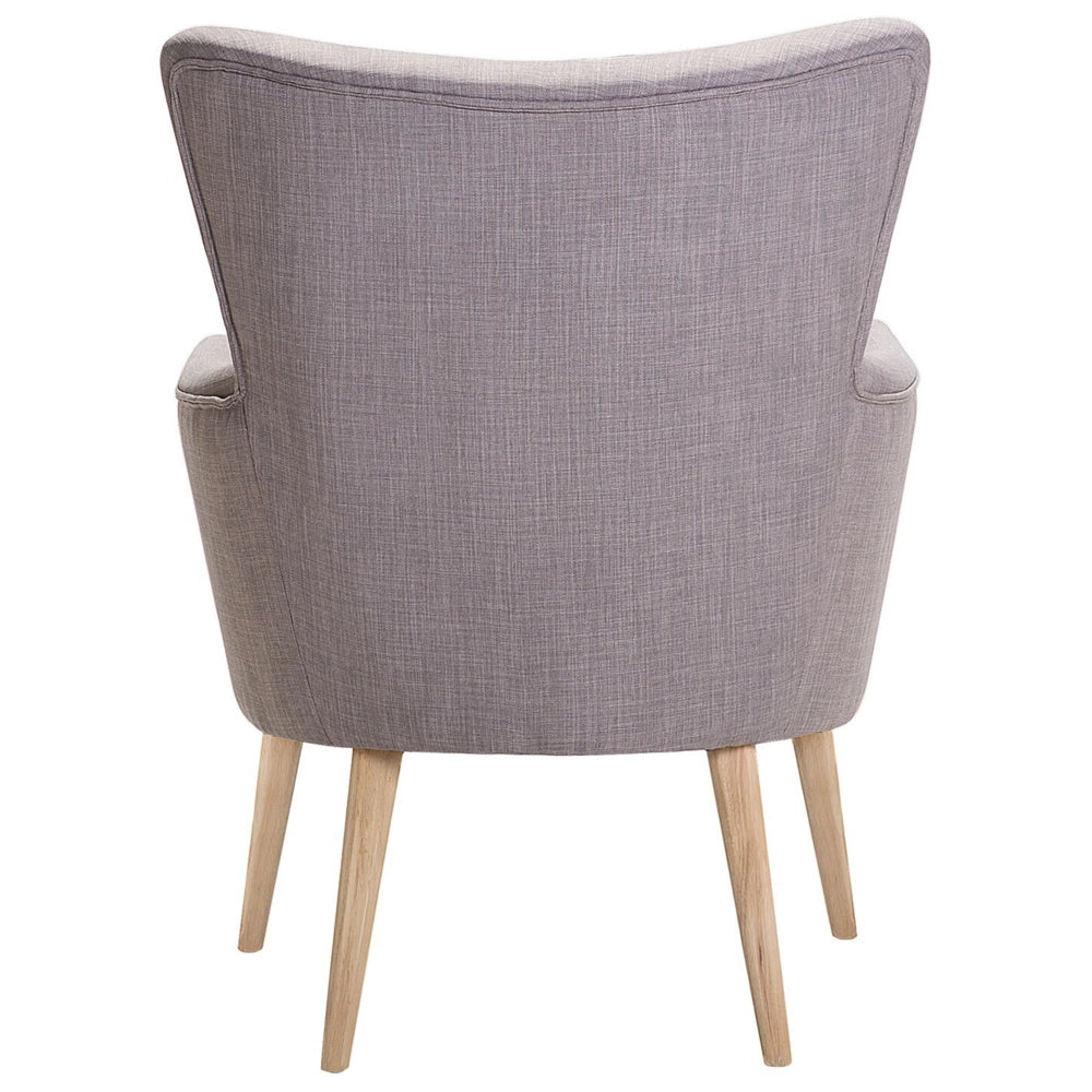 Poltrona Rivestimento In Tessuto Grigio Con Bottoni Gambe In Legno Stile Retrò