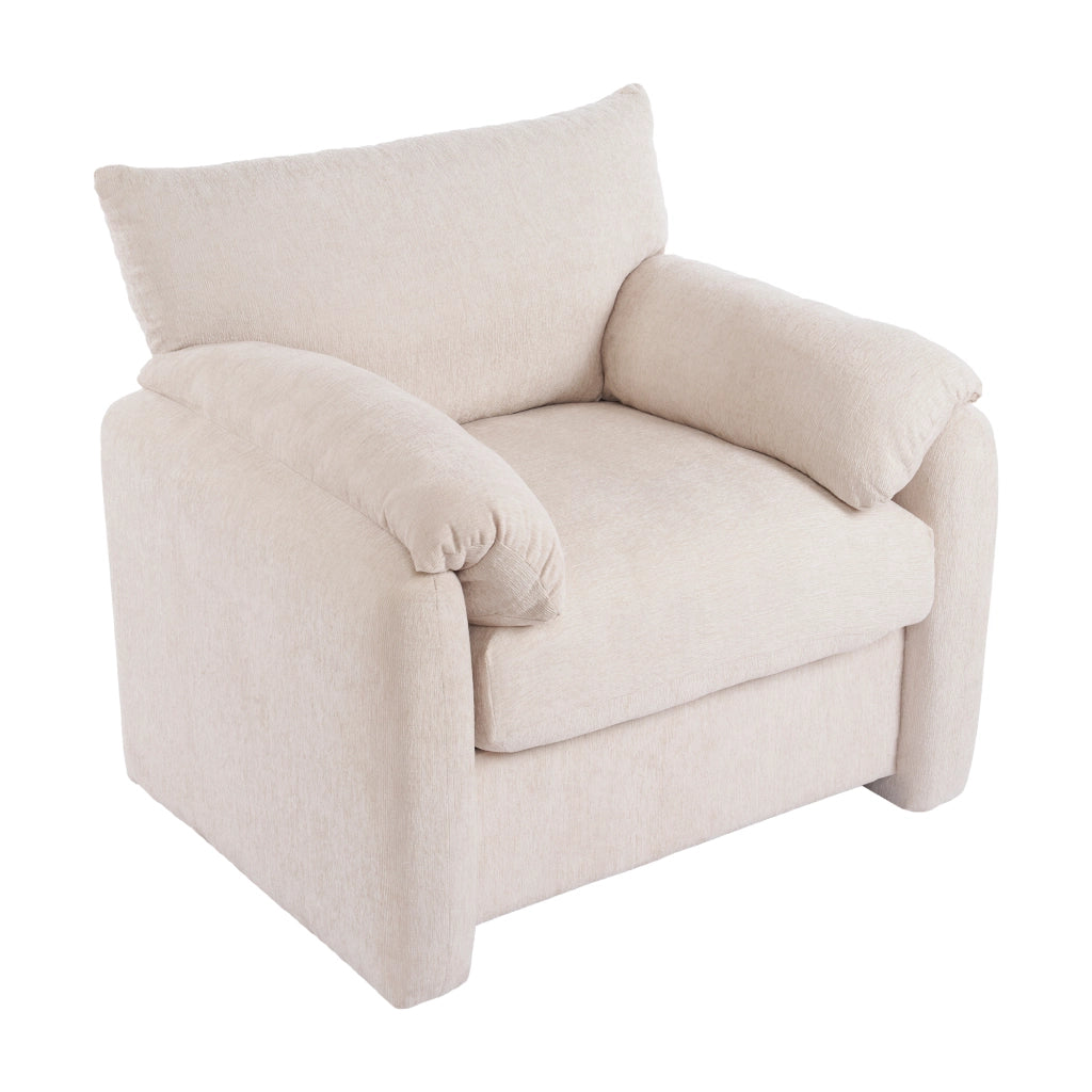 Poltrona singola in chenille con braccioli imbottiti; 96 cm; beige
