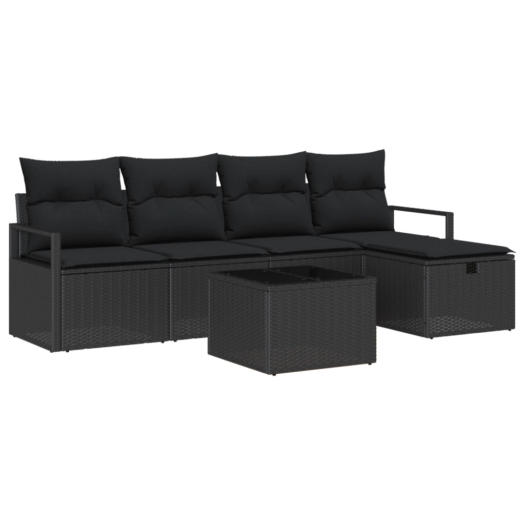 Set Divano da Giardino da 6 Pezzi con Cuscini Nero Polyrattan