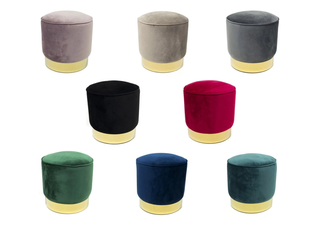 Pouf Sgabello Poggiapiedi Velluto Base Dorata Rotondo moderno Living Bordeaux