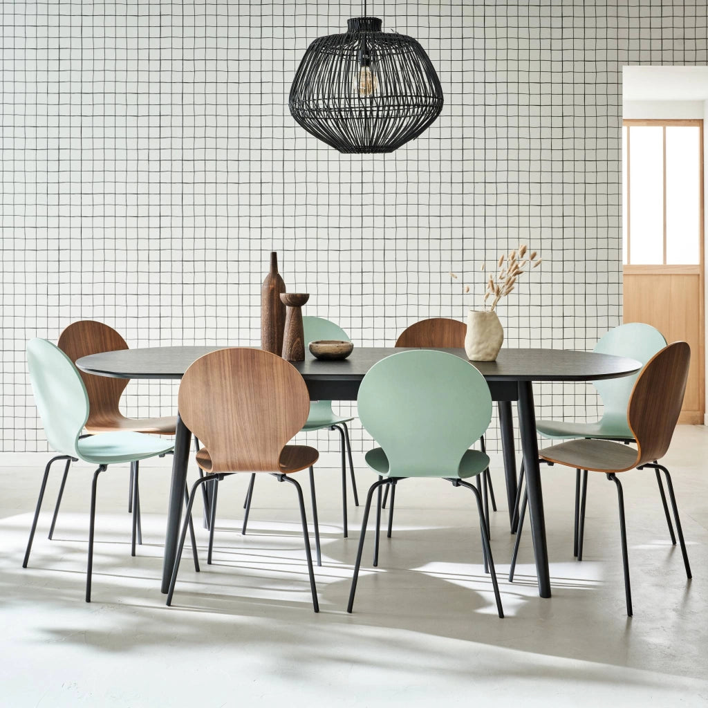 Tavolo da pranzo ovale allungabile da 6 a 8 posti, nero