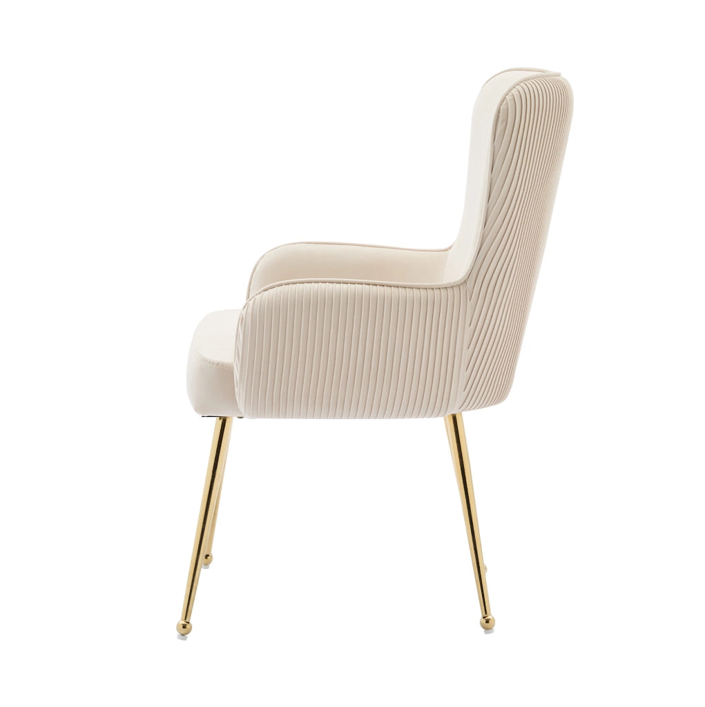 Set di 4 sedie imbottite con braccioli e supporto lombare in velluto beige