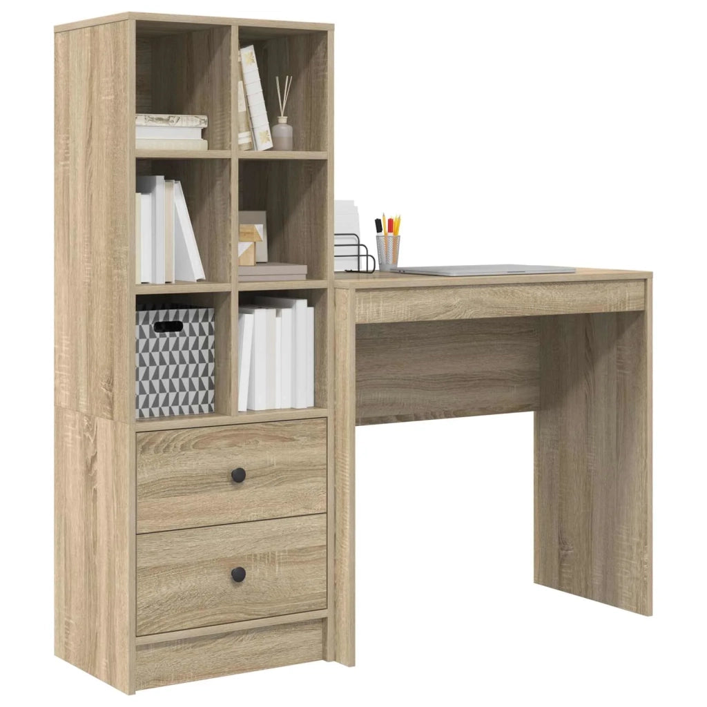 Scrivania | Tavolo da Ufficio con cassetto con lo scaffale 2 pz Rovere Sonoma