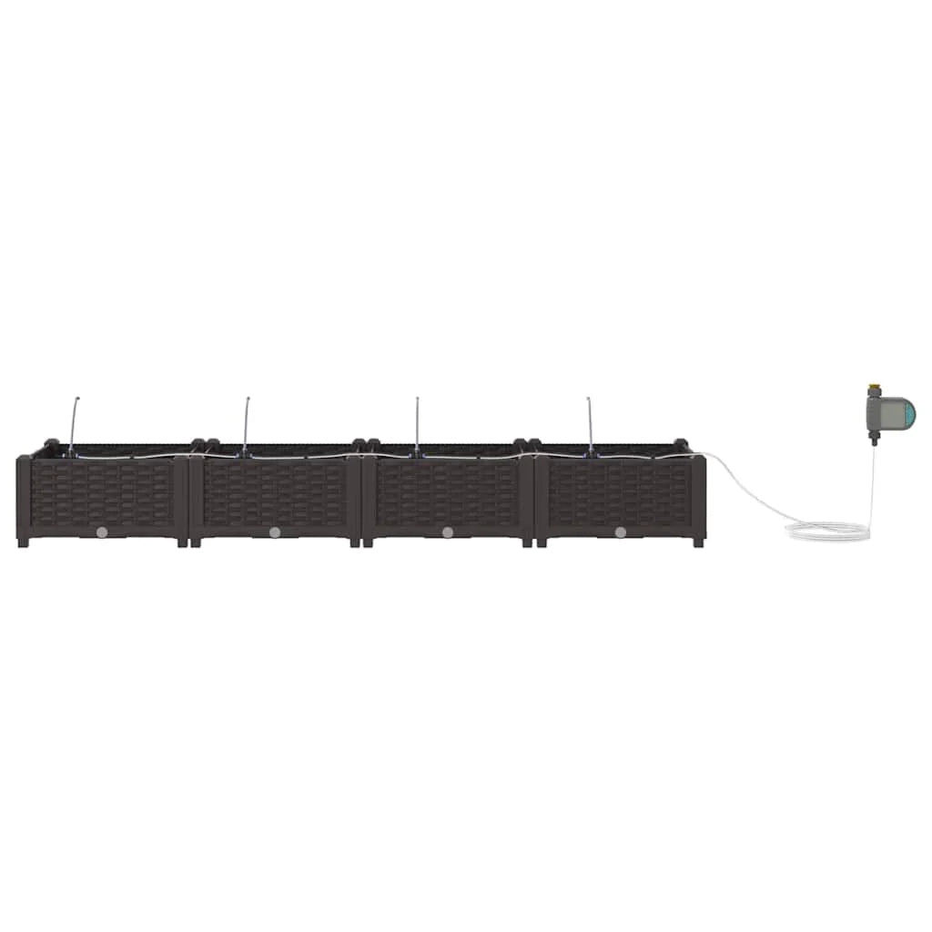 Set di 4 fioriere moderne con sistema di irrigazione da giardino 160 x 40 x 22 cm acciaio marrone 02_0058519