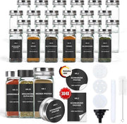 Set di contenitori per erbe quadrati 120 ml da 24 - contenitori in vetro con etichette e dispositivo per la dispersione - etichette idonee per la cucina - conservazione delle erbe Contenitori per erbe quadrati