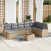 Set Divano da Giardino con cuscino 9 pcs Beige polyrattan