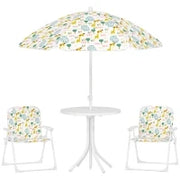 Set da Giardino per Bambini 2-5 Anni con Tavolino Rotondo, 2 Sedie Pieghevoli e un Ombrellone, Bianco
