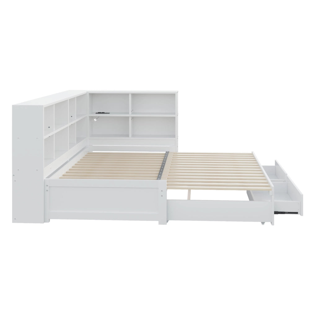 Letto multifunzionale estraibile 90/180x190 cm con contenitore; prese multifunzione; bianco