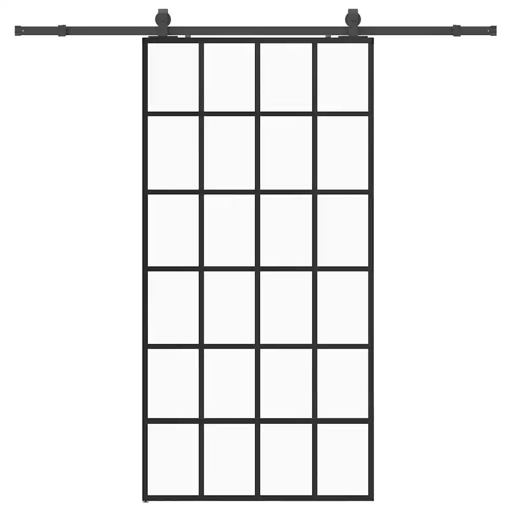 Porta Scorrevole con Ferramenta Nera 102x205 cm in Vetro ESG