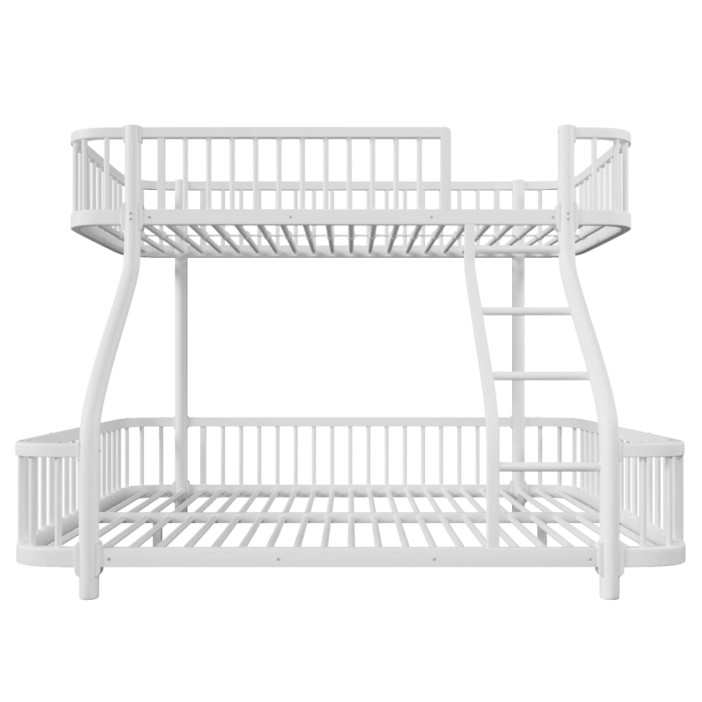 Letto a castello per bambini 90x200 + 140x200 cm; in metallo con barriere di sicurezza e scala; letto familiare; bianco