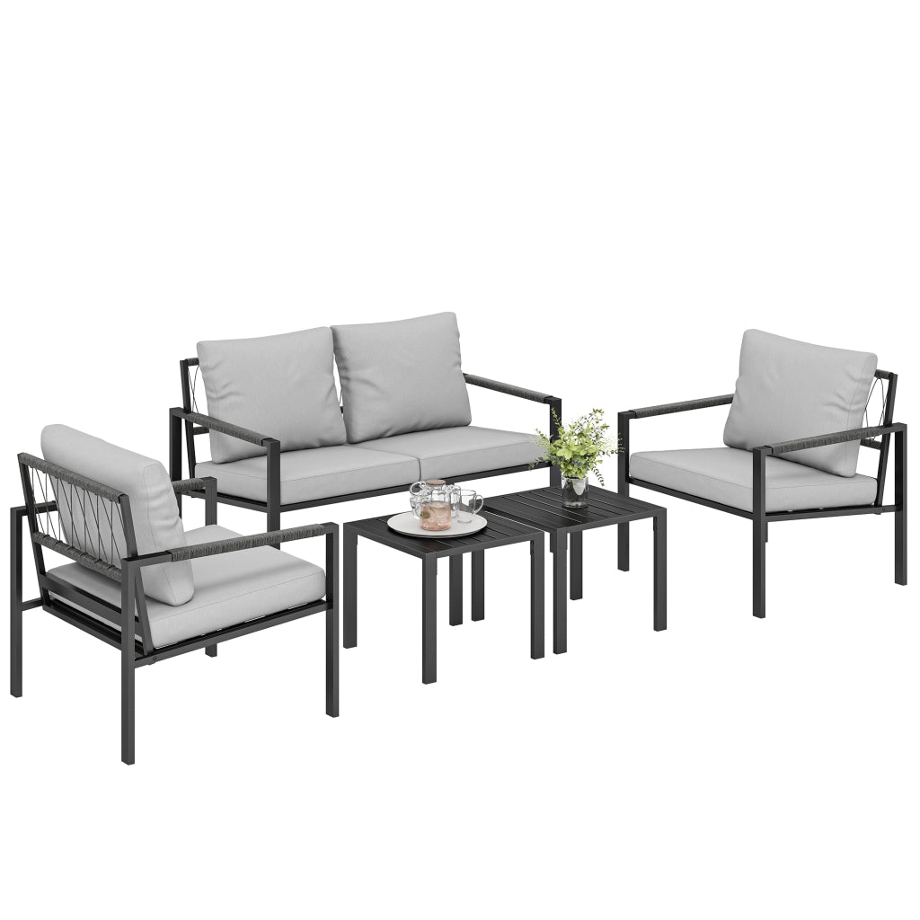 Set divano da giardino con tavolino ¨C Zephmum ¨C PolyRattan grigio chiaro 4 posti