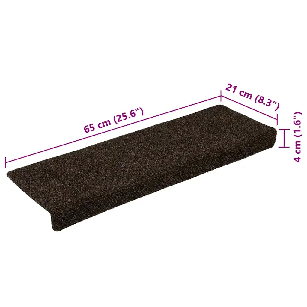 Tappetini per scale autoadesivi 15 pz 65x21x4 cm marrone scuro bordo rettangolare 326187