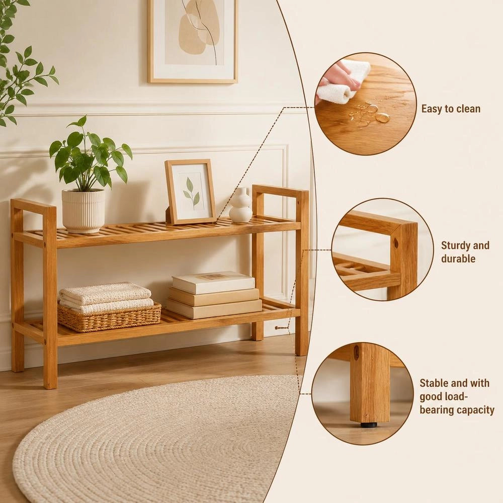 2-tier Shoe Rack, 100x27x40 Cm, Solid Oak Wood