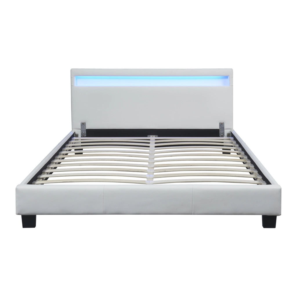 Letto Francese con Materasso 140x200 cm Testiera Alta con Illuminazione a LED Similpelle - Bianco Corium