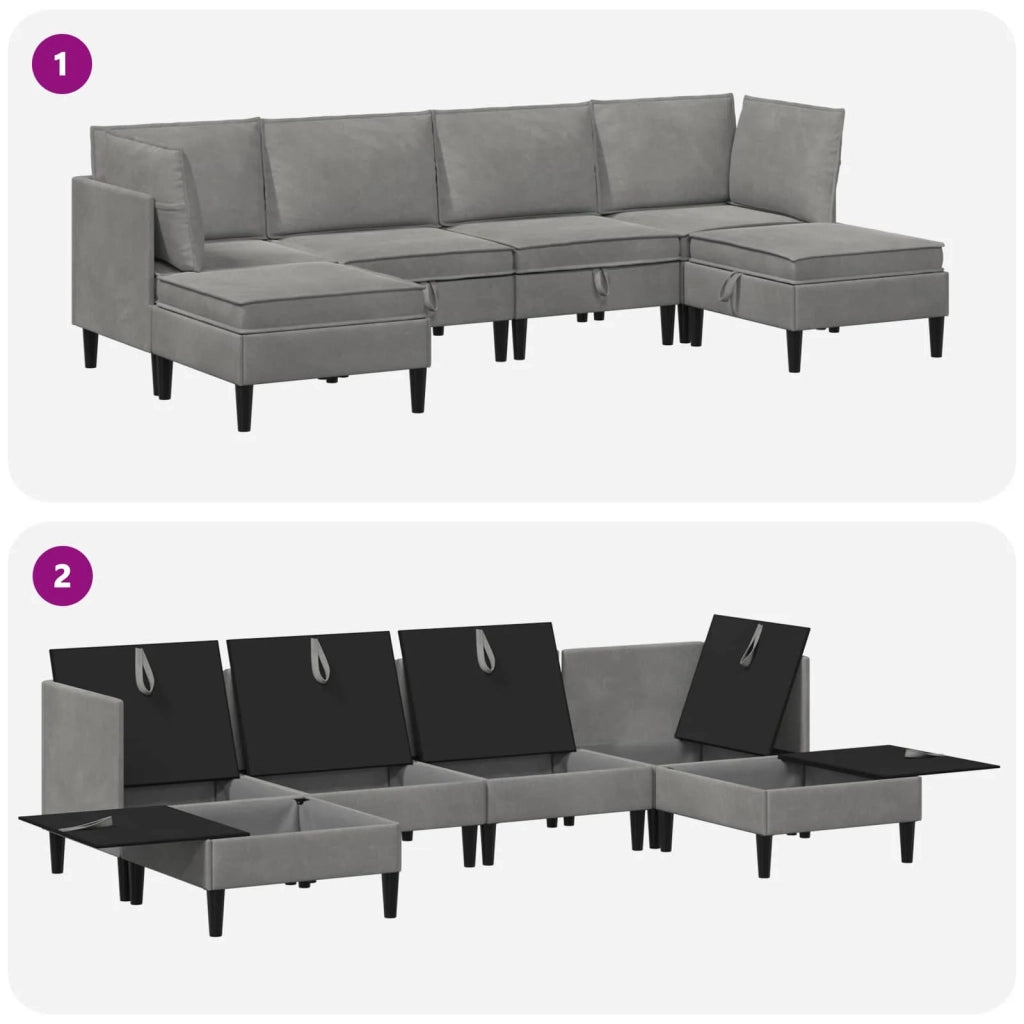 Set di mobili per il soggiorno 6 pcs Grigio Chiaro Velluto