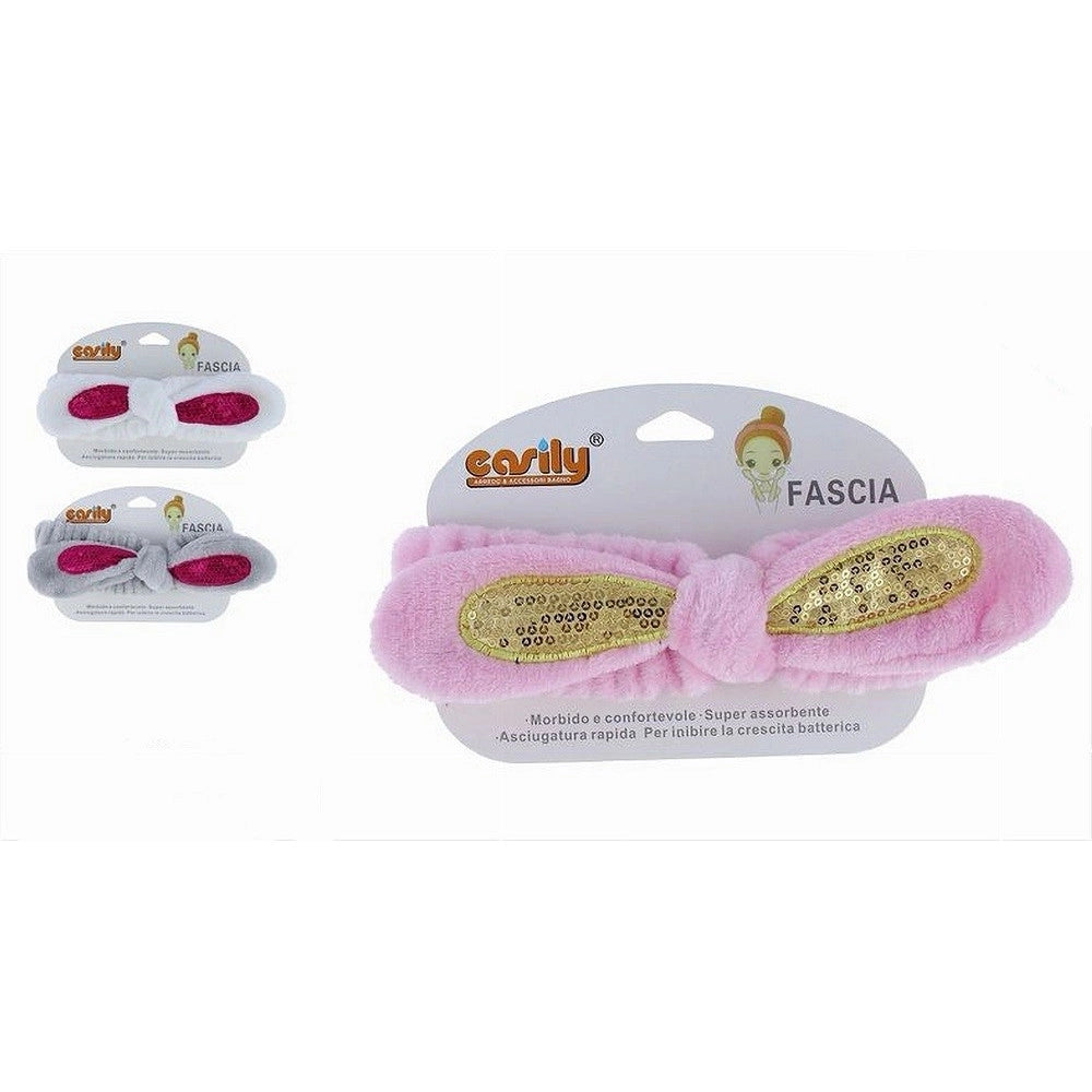 Trade Shop - Fascia Per Capelli Doccia Shampoo Trucco Spugna Fiocco Paillettes 3 Colori 79296 -