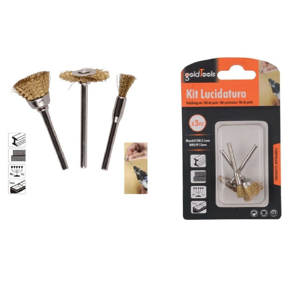 Trade Shop - Kit 3 Pezzi Spazzole Metallo Per Lucidatura Dm 3.1mm Color Oro Pulitrice 92134 -