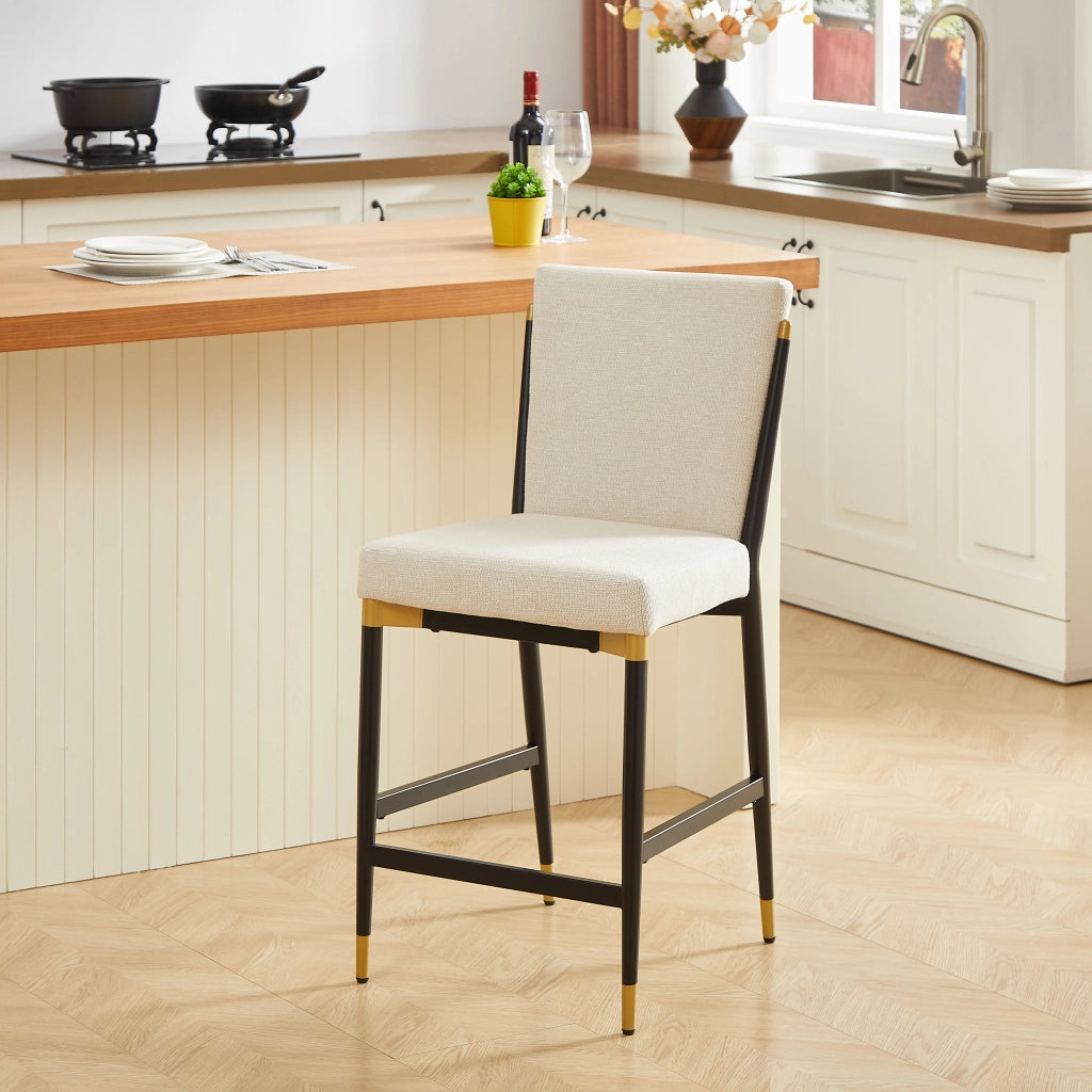 SGABELLO Set da 2 pezzi altezza bancone in tessuto beige con poggiapiedi rettangolare