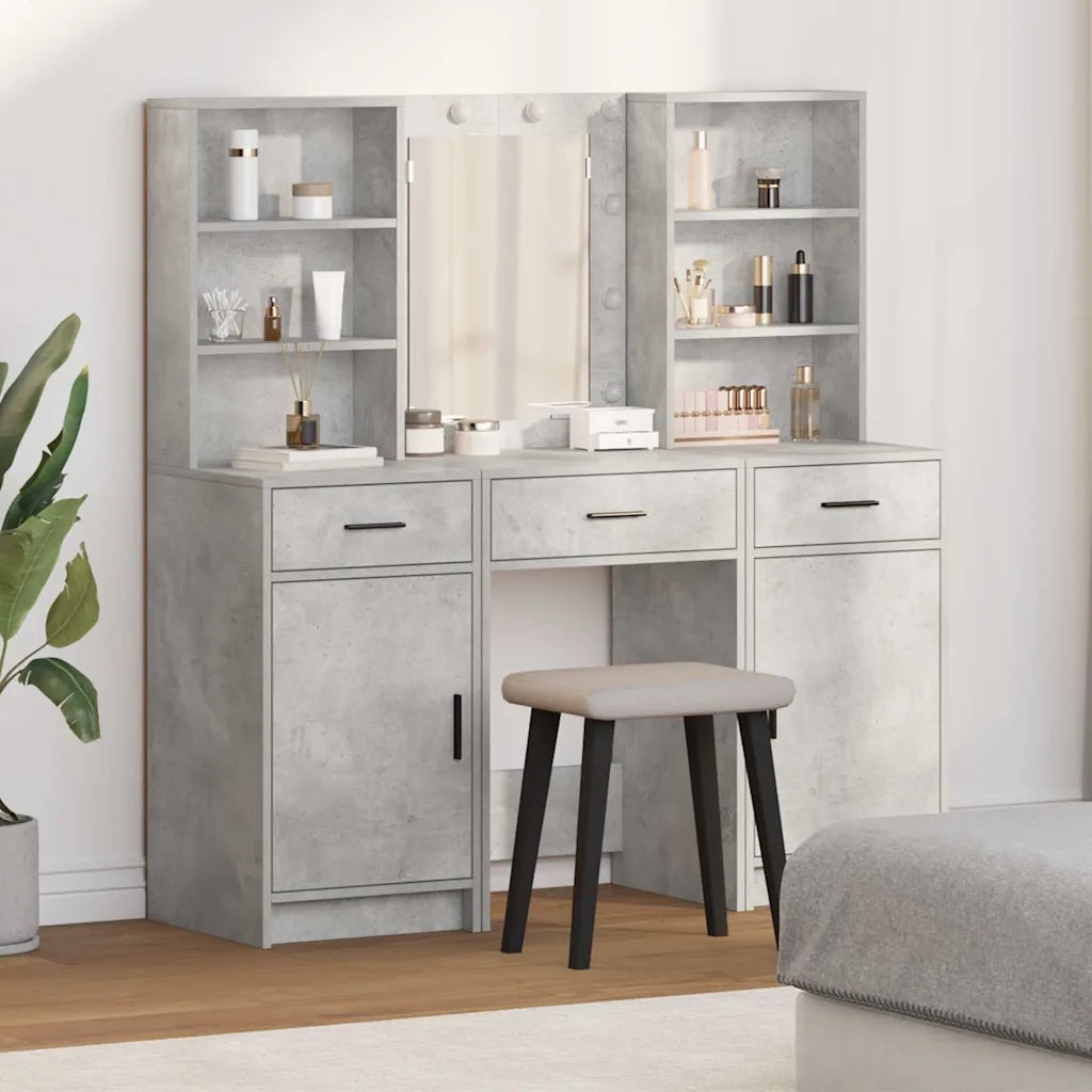 Set da tavolo da trucco con LED con porta 3 pcs Grigio cemento 3334293