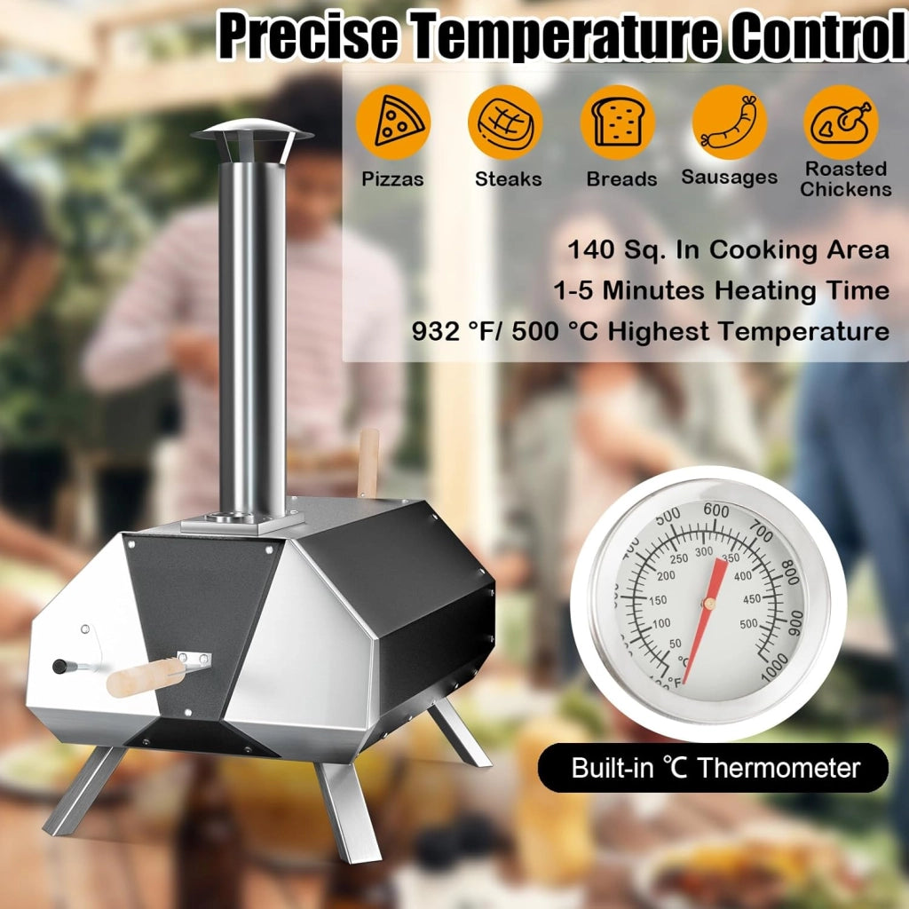 Forno per pizza all'aperto portatile a legna con pietra per pizza pala per pizza in acciaio inox per barbecue campeggio