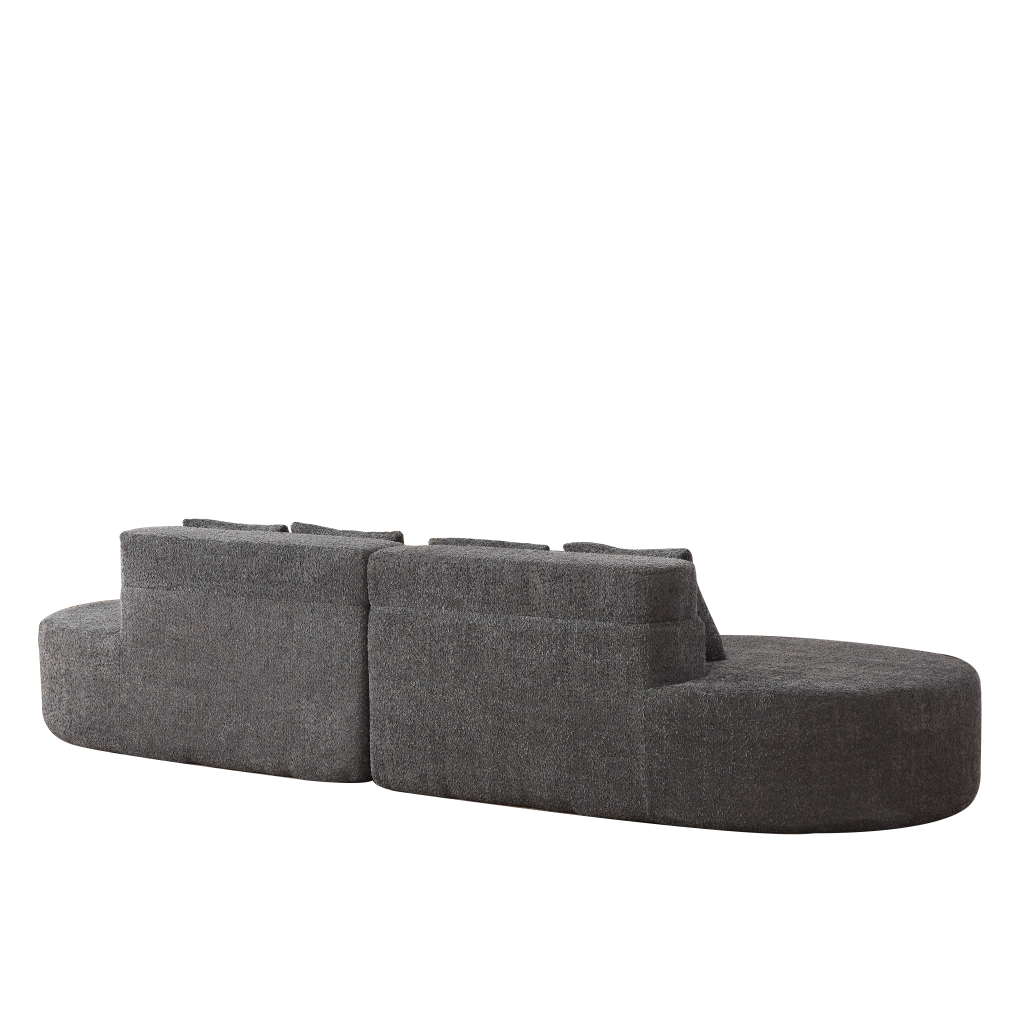 Divano modulare 2 pezzi con schienale a livelli e cuscini in chenille grigio