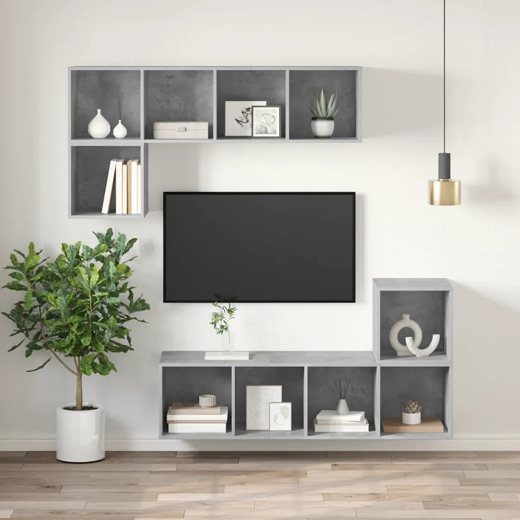 Mobile TV Parete Grigio Cemento 37x37x142,5cm Legno Multistrato 805493
