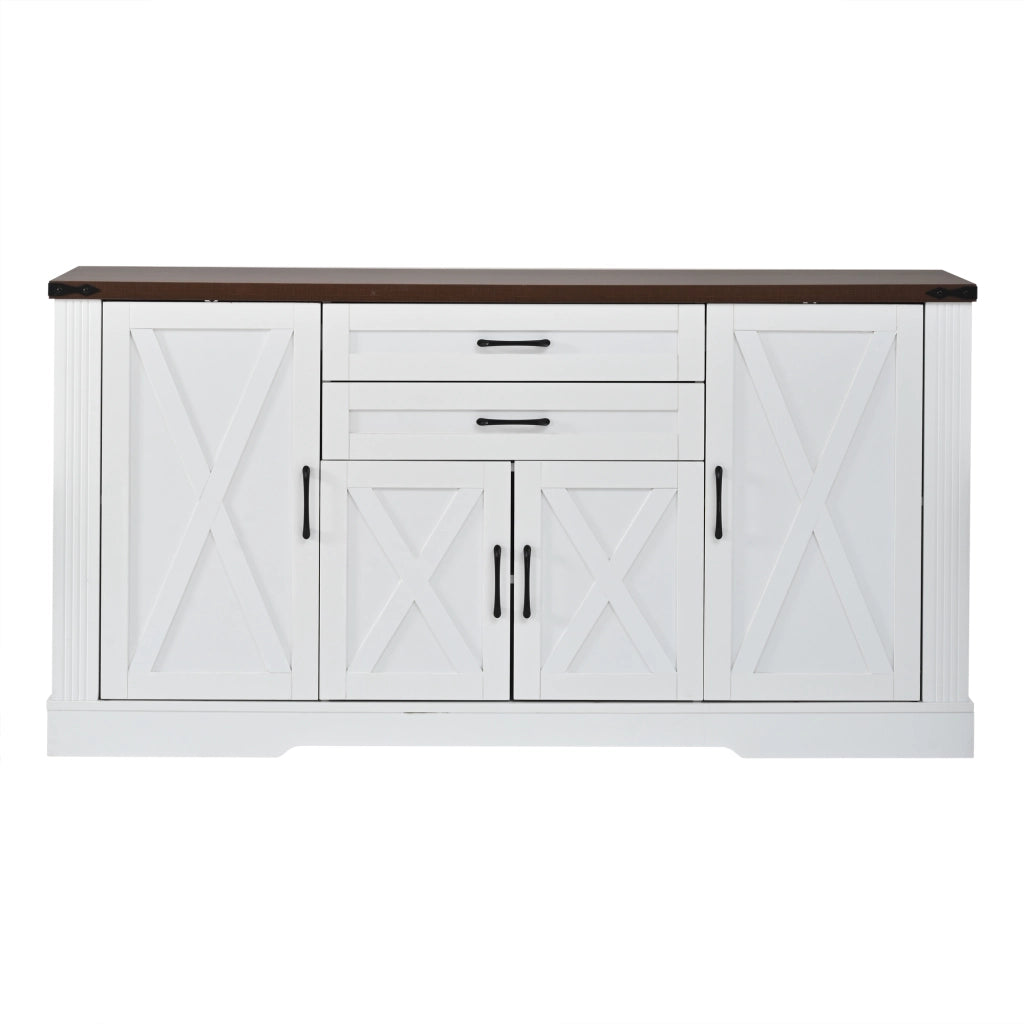 Credenza Sideboard bianca con piano d¡¯appoggio, 4 ante, 2 cassetti, 160x39x81,5 cm