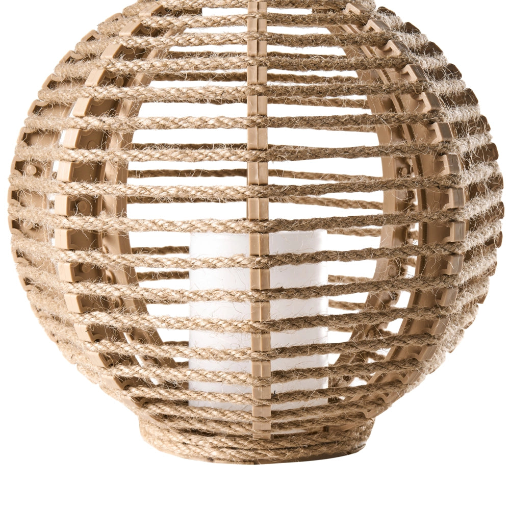Set da giardino di 2 lanterne in canapa naturale con illuminazione a LED e pannello solare a basso consumo energetico in stile boho