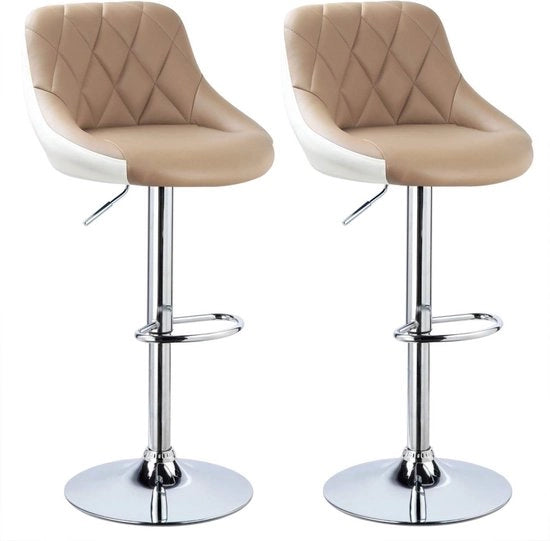 Banchi da bar con schienale - Pelle in pelle - Set da 2 - Cucina - Sedute bar ergonomiche - Beige - Regolabile in altezza - Altezza seduta 60-82cm