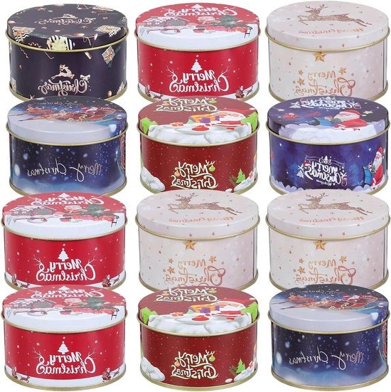 Miniastice di Natale in scatola con coperchio da regalo - Set da 5 - Scatole metalliche rotonde per biscotti e dolci - Ideali per le feste di Natale - Dimensioni 15,1 x 4,5 cm.
