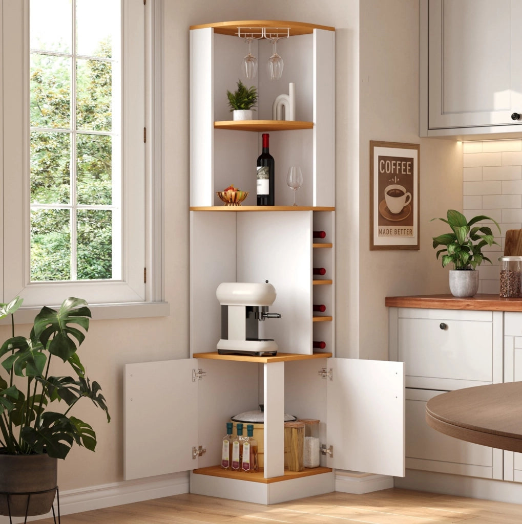 Mobile bar ad angolo bianco con portabicchieri, 40 × 40 × 182 cm